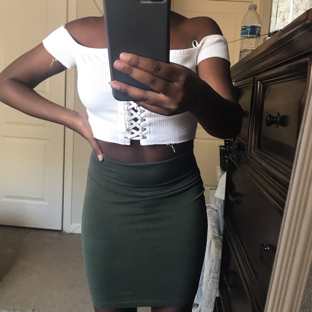 Olive green bodycon mini skirt